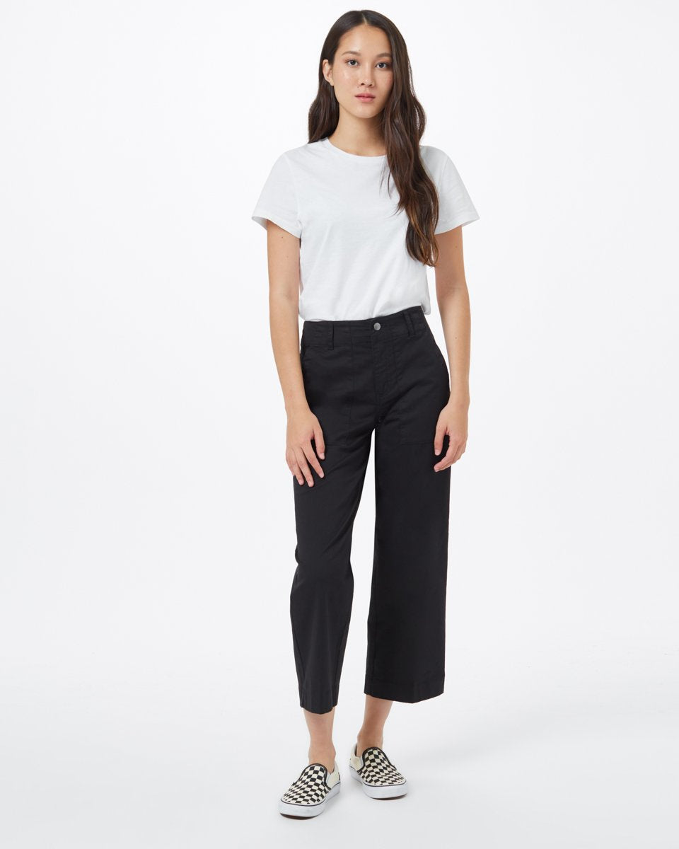 Twill Cropped Wide Leg Pant