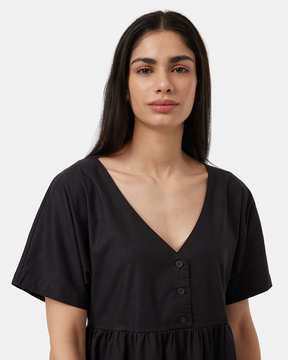 Hemp Button Front Swing Dress