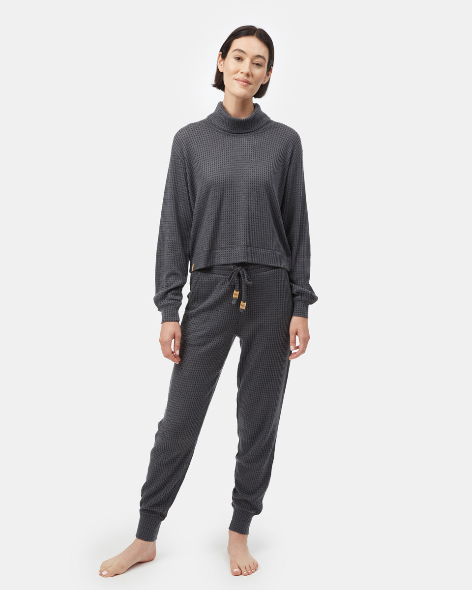 Wide Waffle Cowl Neck Top