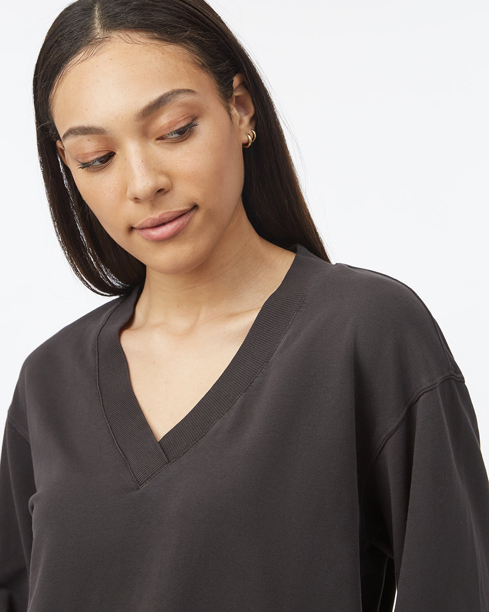 French Terry V-Neck Balloon Sleeve